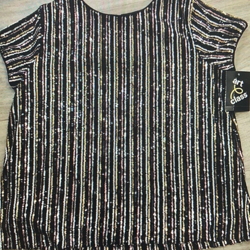 Black sequin striped top